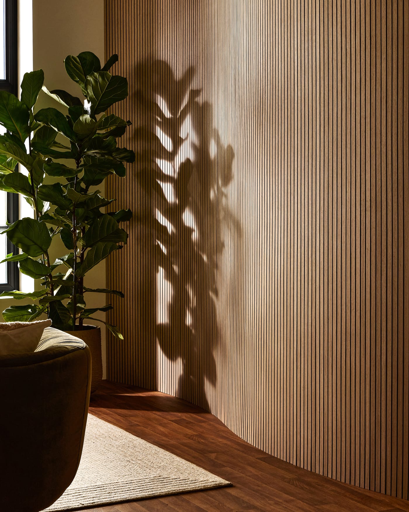 Slatpanel® Drew & Jonathan Home™ Ultraflex Engineered Walnut Lightweight Flexible Wood Wall Panels