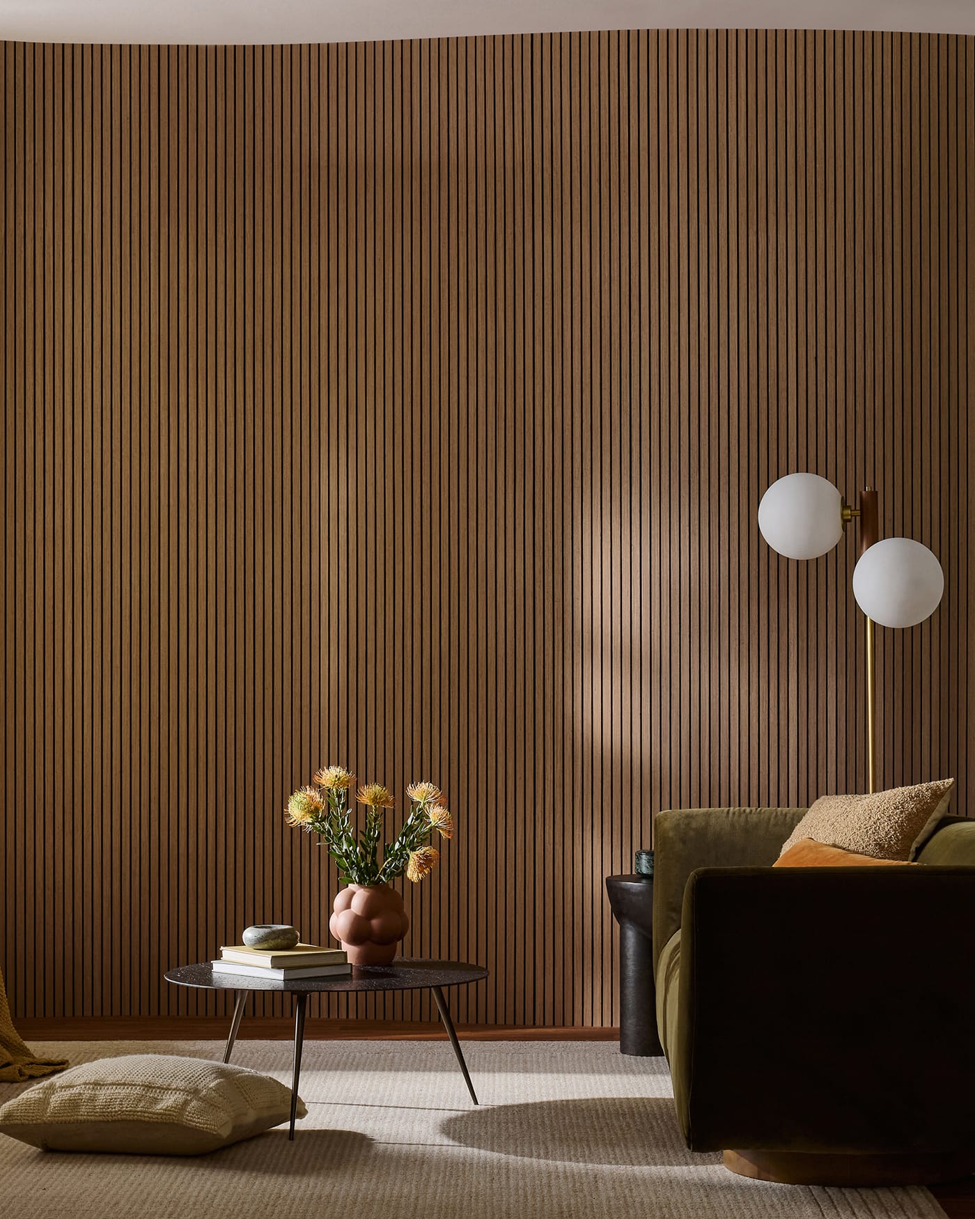 Slatpanel® Drew & Jonathan Home™ Ultraflex Engineered Walnut Lightweight Flexible Wood Wall Panels