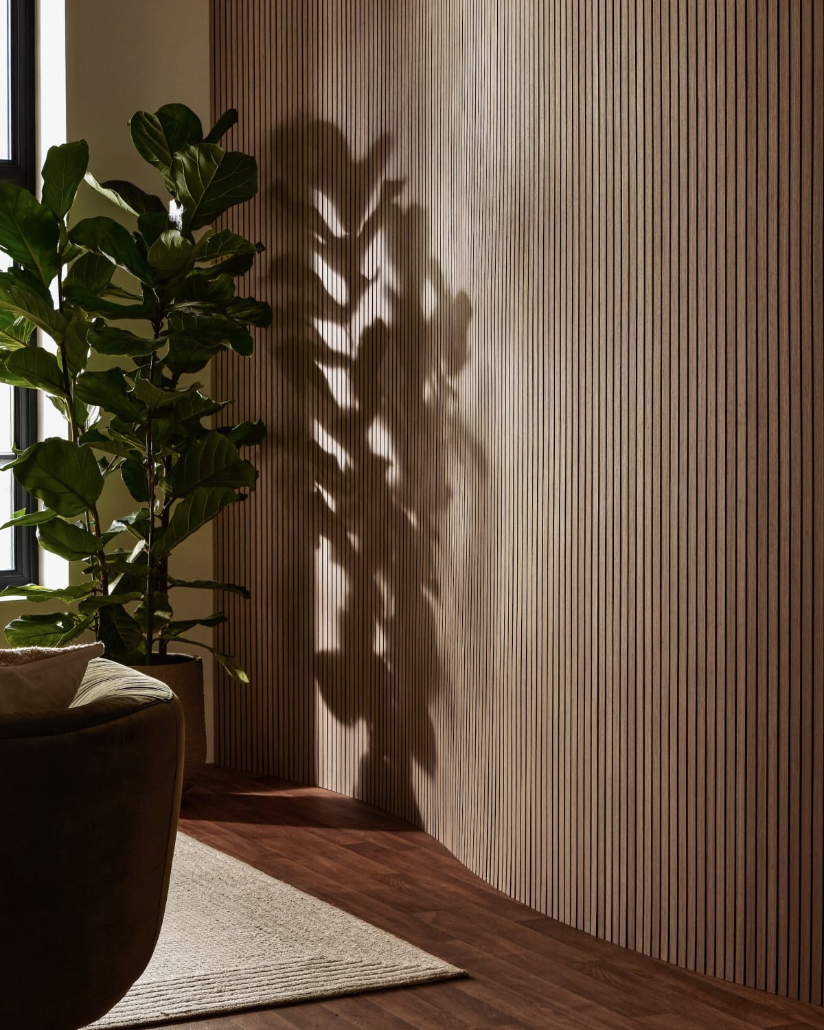 Slatpanel® Drew & Jonathan Home™ Ultraflex Engineered Walnut Lightweight Flexible Wood Wall Panels