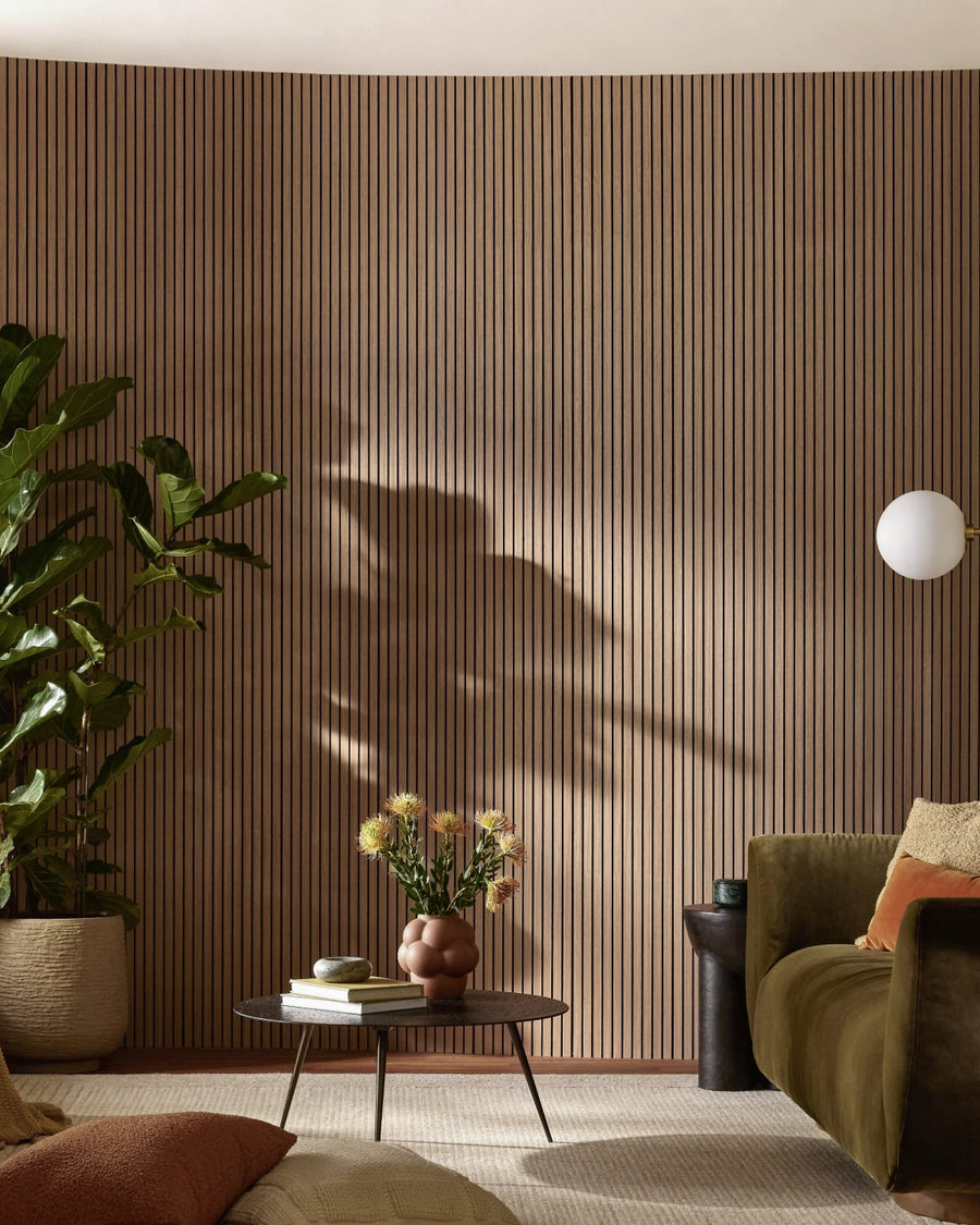 Slatpanel® Drew & Jonathan Home™ Ultraflex Engineered Walnut Lightweight Flexible Wood Wall Panels