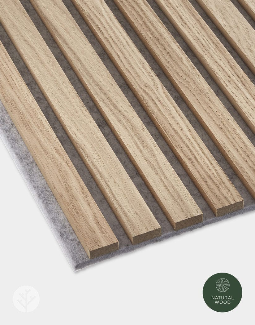 The Wood Veneer Hub Luxury American Oak | Gray Felt | Acoustic Slat Wood Wall Panels | Original Slatpanel®