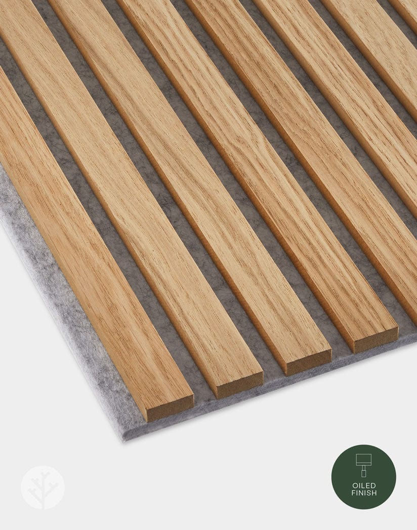 The Wood Veneer Hub Luxury American Oak | Gray Felt | Acoustic Slat Wood Wall Panels | Original Slatpanel®