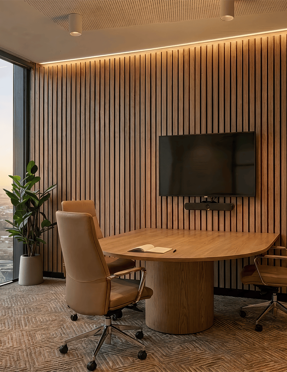 The Wood Veneer Hub Slatpanel® Luxe Plus Oak Fire-Rated Acoustic Wood Wall Panels
