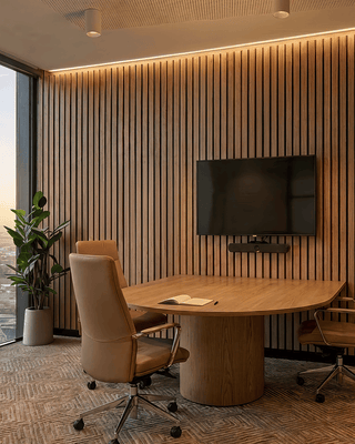 The Wood Veneer Hub Slatpanel® Luxe Plus Oak Fire-Rated Acoustic Wood Wall Panels