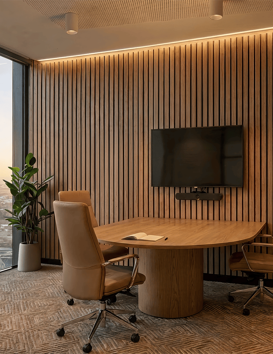 The Wood Veneer Hub Slatpanel® Luxe Plus Oak Fire-Rated Acoustic Wood Wall Panels