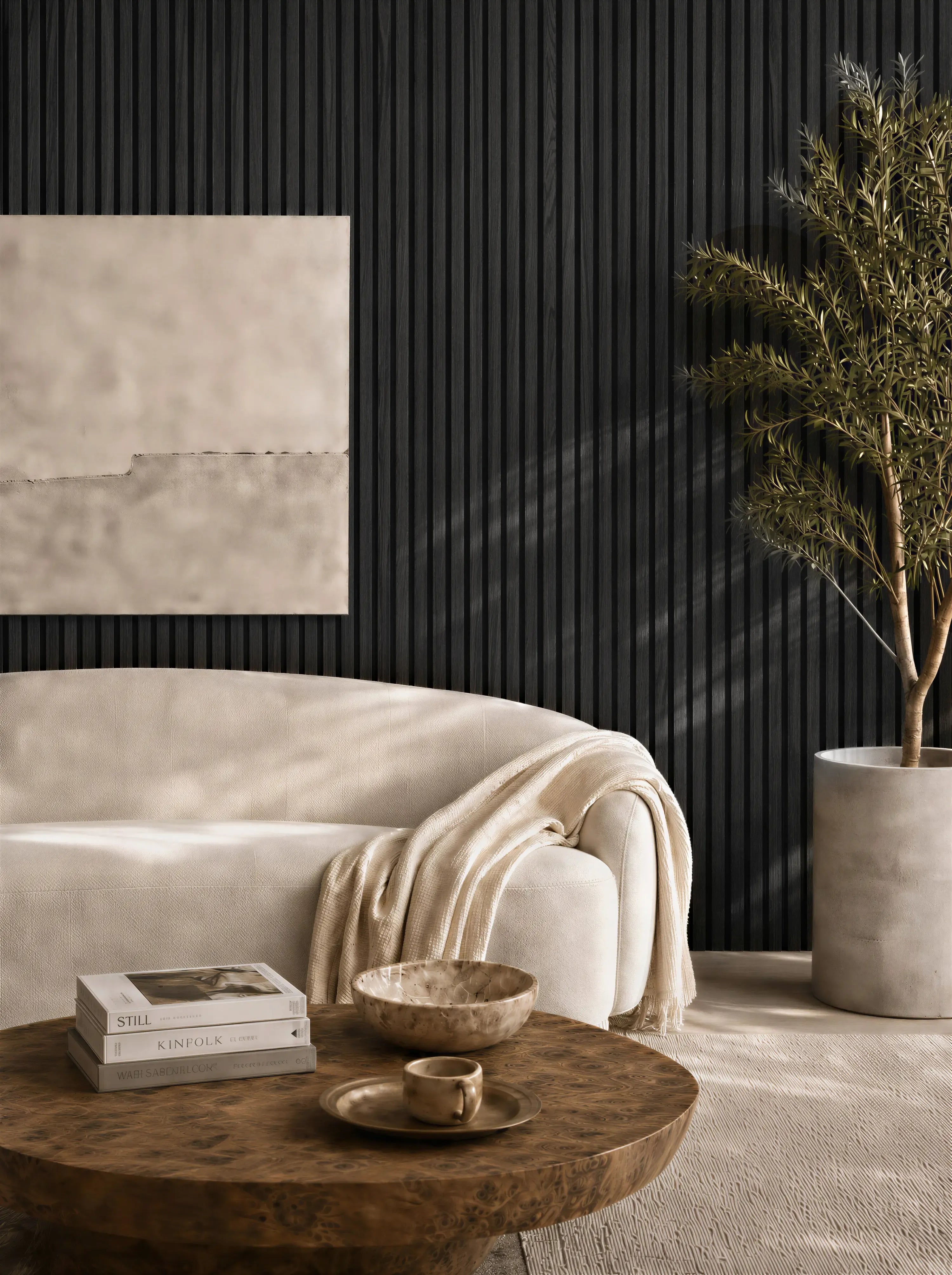 The Wood Veneer Hub Luxury Charcoal Black Oak Acoustic Slat Wood Wall Panels | Original Slatpanel®