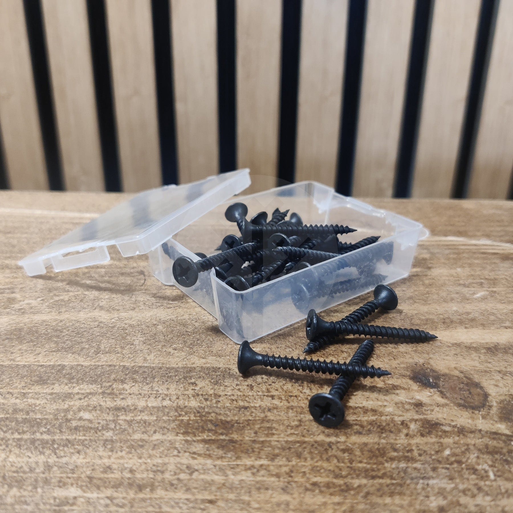 The Wood Veneer Hub Slatpanel® Black Screw Kit 26 Piece Installation Kit