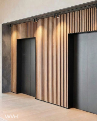 The Wood Veneer Hub Slatpanel® Fire-Rated Oak Acoustic Slat Wall Panel