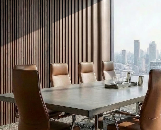 The Wood Veneer Hub Slatpanel® Walnut Fire-Rated Slat Wall Panels