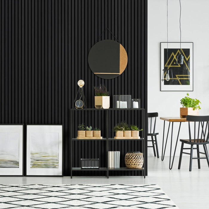 The Wood Veneer Hub Black Color Acoustic Slat Wall Panels
