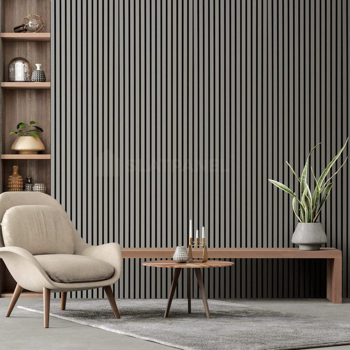 The Wood Veneer Hub Dusty Gray Color Acoustic Slat Wall Panels