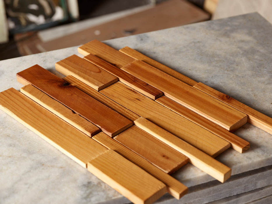 The Wood Veneer Hub Stereo Linear Wood Mosaic Tiles
