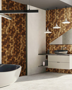 The Wood Veneer Hub Stereo Standard-Hex Wood Mosaic Tiles